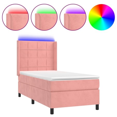vidaXL Letto a Molle con Materasso e LED Rosa 80x200 cm in Velluto