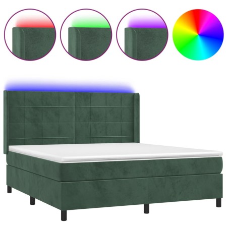 vidaXL Letto a Molle con Materasso e LED Verde Scuro 160x200cm Velluto