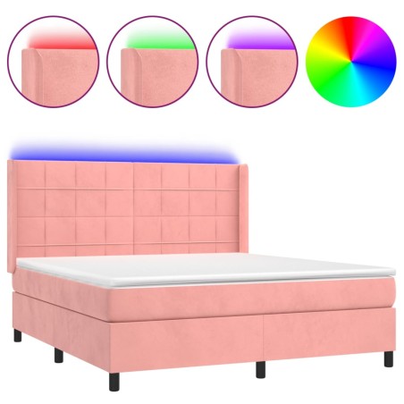 vidaXL Letto a Molle con Materasso e LED Rosa 160x200 cm in Velluto