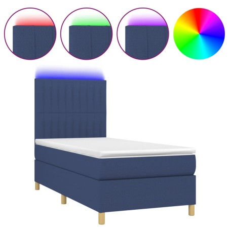 vidaXL Letto a Molle con Materasso e LED Blu 80x200 cm in Tessuto