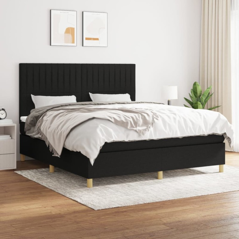 vidaXL Giroletto a Molle con Materasso Nero 160x200 cm in Tessuto