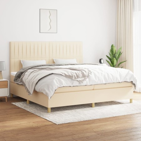 vidaXL Giroletto a Molle con Materasso Crema 200x200 cm in Tessuto