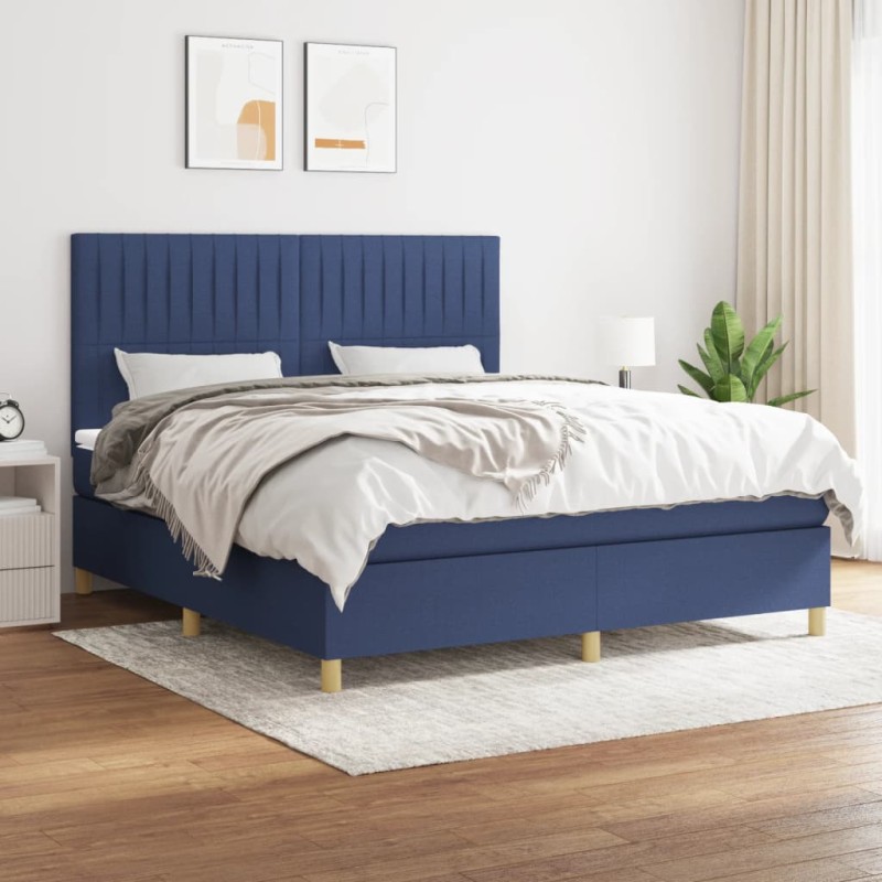 vidaXL Giroletto a Molle con Materasso Blu 160x200 cm in Tessuto