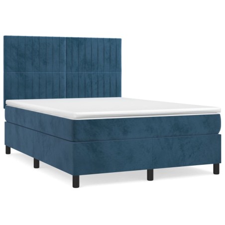 vidaXL Giroletto a Molle con Materasso Blu Scuro 140x190 cm in Velluto