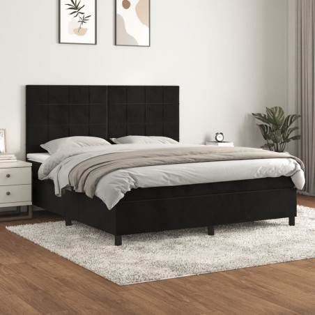 vidaXL Giroletto a Molle con Materasso Nero 160x200 cm in Velluto