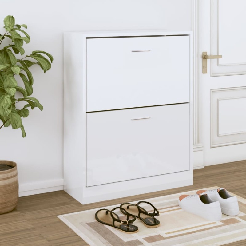 Scarpiera Bianco Lucido 63x24x81 cm in Legno Multistrato Scarpiera Bianco Lucido 63x24x81 cm in Legno Multistrato