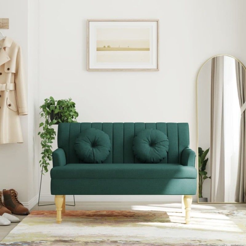 Panca con Cuscini Verde Scuro 113x64,5x75,5 cm in Tessuto Panca con Cuscini Verde Scuro 113x64,5x75,5 cm in Tessuto