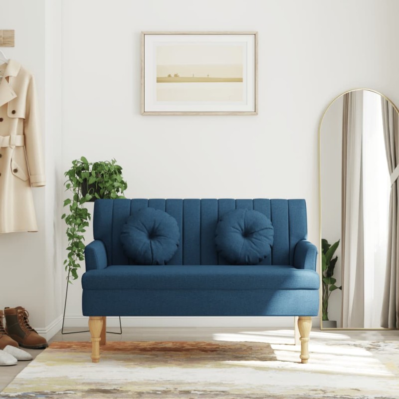 Panca con Cuscini Blu 113x64,5x75,5 cm in Tessuto