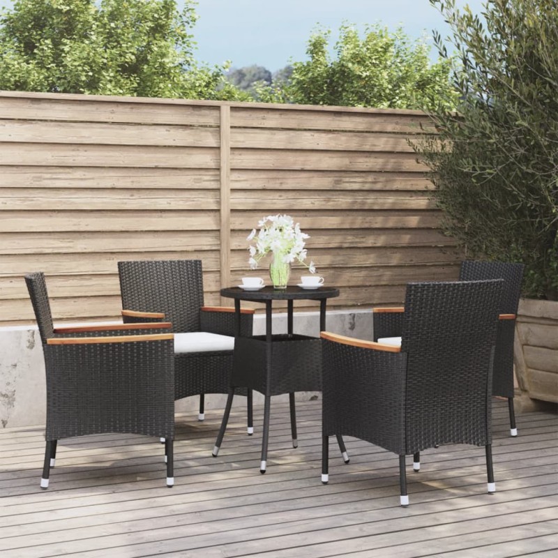 vidaXL Set Bistrò da Giardino 5 pz con Cuscini in Polyrattan Nero vidaXL Set Bistrò da Giardino 5 pz con Cuscini in Polyrattan Nero