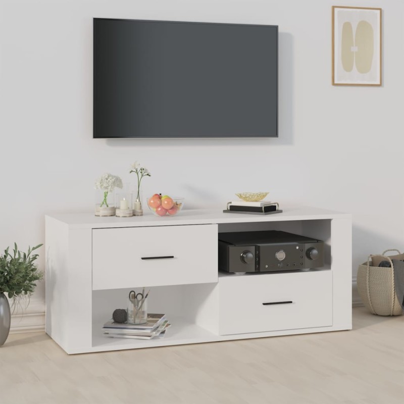 Mobile Porta TV Bianco 100x35x40 cm in Legno Multistrato Mobile Porta TV Bianco 100x35x40 cm in Legno Multistrato