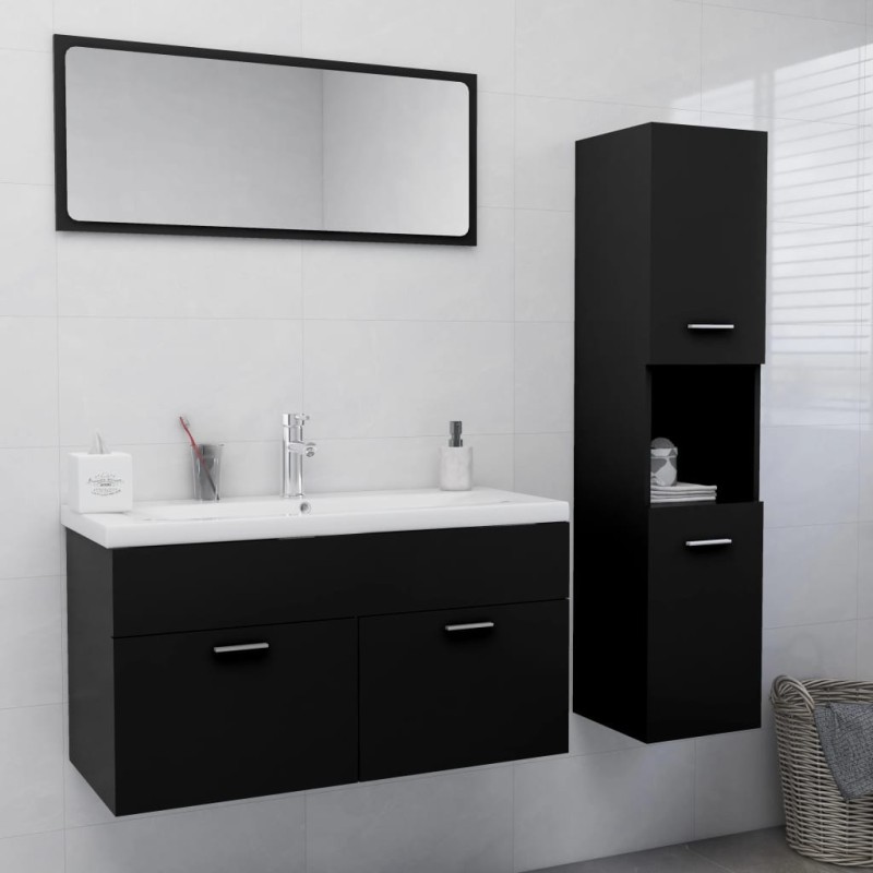 vidaXL Set Mobili da Bagno Nero in Truciolato vidaXL Set Mobili da Bagno Nero in Truciolato