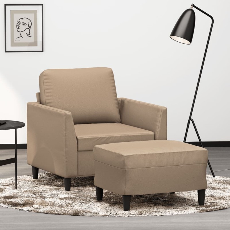 vidaXL Poltrona con Poggiapiedi Cappuccino 60 cm in Similpelle