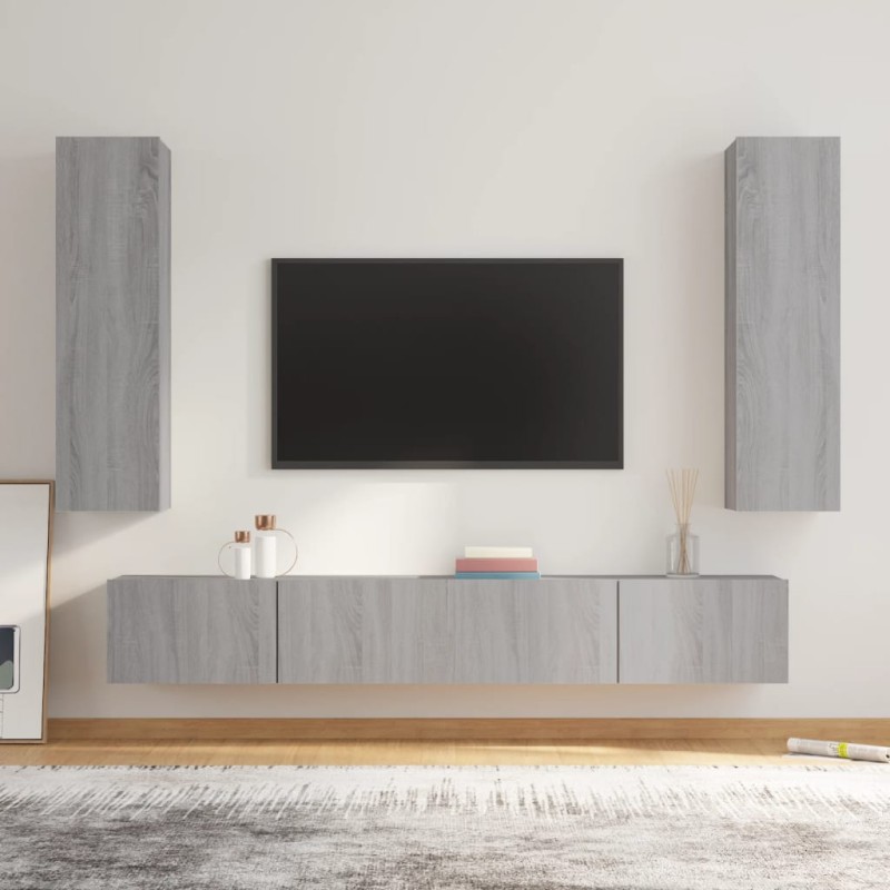 Set di Mobili Porta TV 4 pz Grigio Sonoma in Legno Multistrato Set di Mobili Porta TV 4 pz Grigio Sonoma in Legno Multistrato