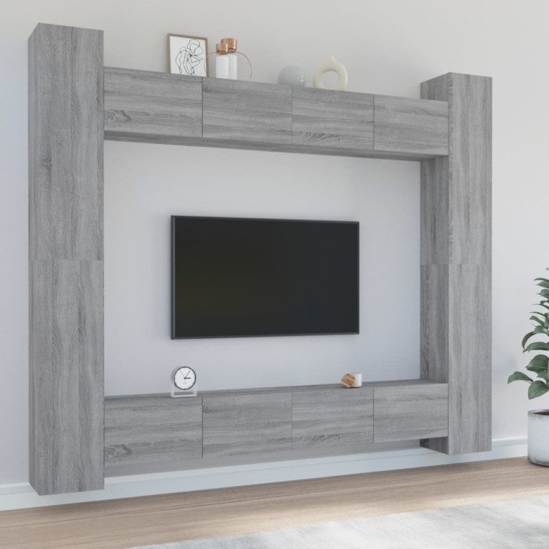 vidaXL Set Mobili Porta TV 8pz Grigio Sonoma in Legno Multistrato vidaXL Set Mobili Porta TV 8pz Grigio Sonoma in Legno Multistrato