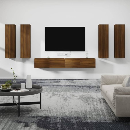 Set Mobili Porta TV 6 pz Rovere Marrone in Legno Multistrato