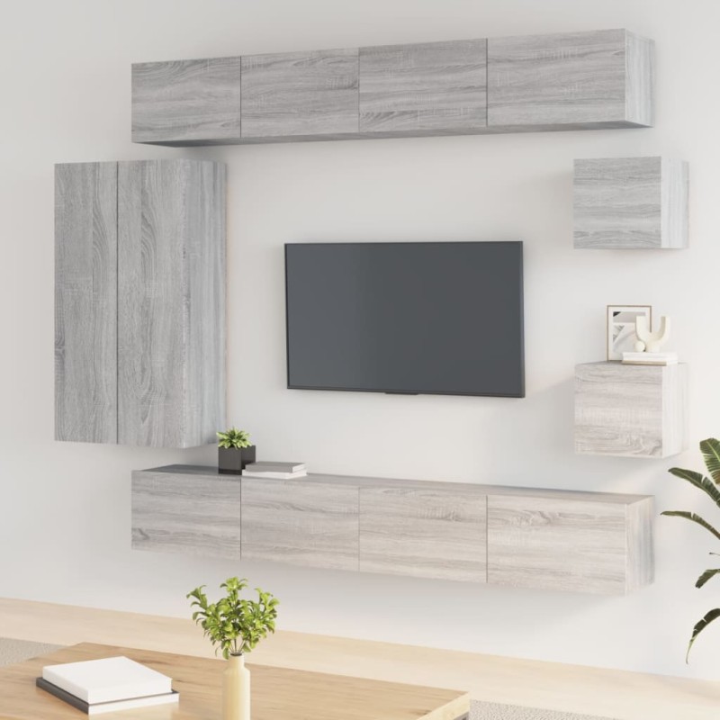 Set di Mobili Porta TV 8 pz Grigio Sonoma in Legno Multistrato Set di Mobili Porta TV 8 pz Grigio Sonoma in Legno Multistrato