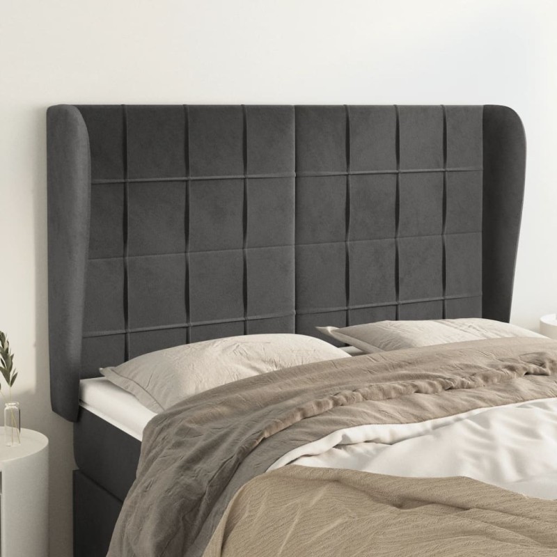 vidaXL Testiera ad Orecchio GrigioScuro 147x23x118/128cm in Velluto vidaXL Testiera ad Orecchio GrigioScuro 147x23x118/128cm in Velluto