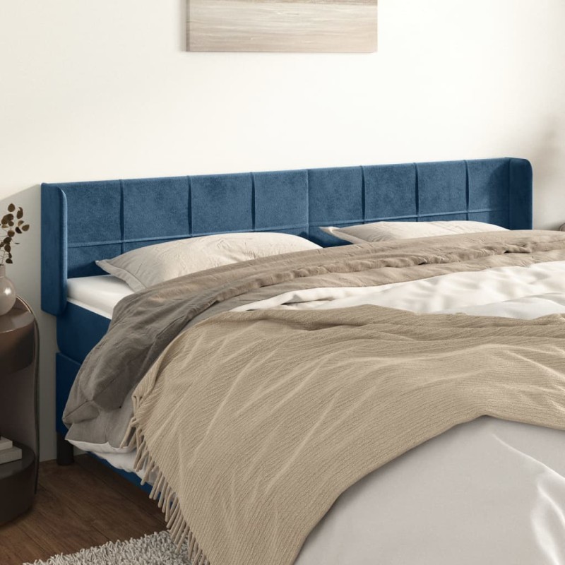 vidaXL Testiera ad Orecchio Blu Scuro 163x16x78/88 cm in Velluto