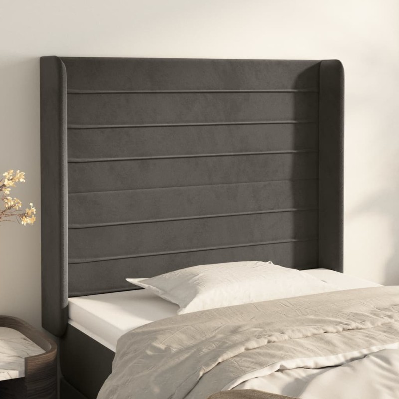 Testiera ad Orecchio Grigio Scuro 83x16x118/128 cm in Velluto Testiera ad Orecchio Grigio Scuro 83x16x118/128 cm in Velluto