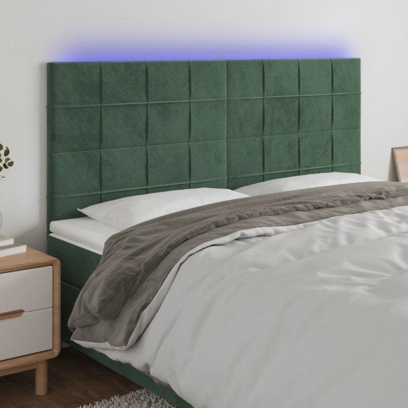 vidaXL Testiera a LED Verde Scuro 180x5x118/128cm in Velluto vidaXL Testiera a LED Verde Scuro 180x5x118/128cm in Velluto
