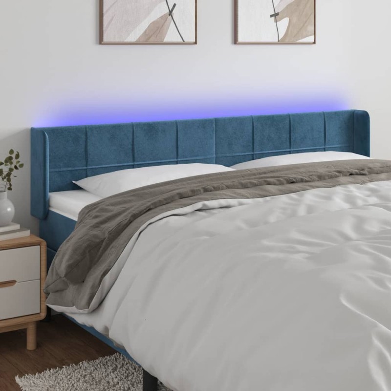 Testiera a LED Blu Scuro 163x16x78/88 cm in Velluto Testiera a LED Blu Scuro 163x16x78/88 cm in Velluto