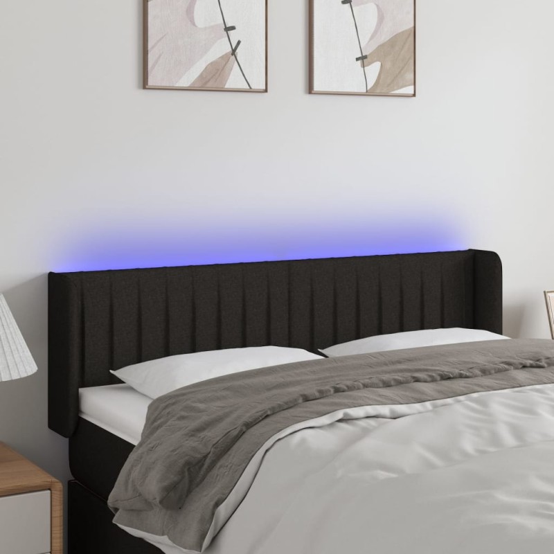 Testiera a LED Nera 147x16x78/88 cm in Tessuto Testiera a LED Nera 147x16x78/88 cm in Tessuto