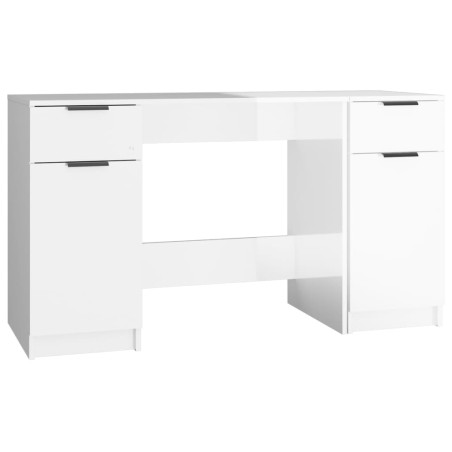 Scrivania con Mobile Laterale Bianco Lucido Legno Multistrato