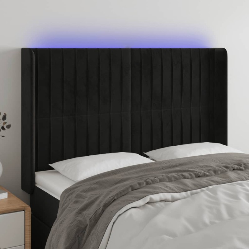 Testiera a LED Nera 147x16x118/128 cm in Velluto Testiera a LED Nera 147x16x118/128 cm in Velluto