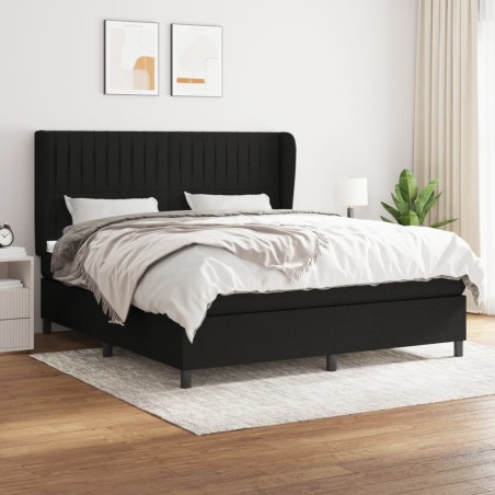 vidaXL Giroletto a Molle con Materasso Nero 160x200 cm in Tessuto