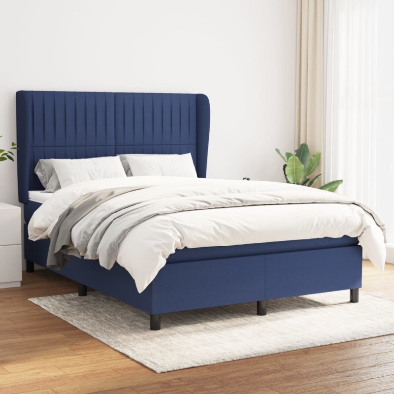 vidaXL Giroletto a Molle con Materasso Blu 140x190 cm in Tessuto