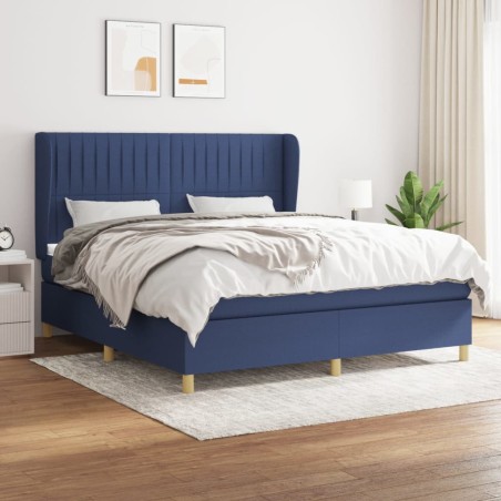 vidaXL Giroletto a Molle con Materasso Blu 160x200 cm in Tessuto