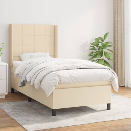 vidaXL Giroletto a Molle con Materasso Crema 90x200 cm inTessuto