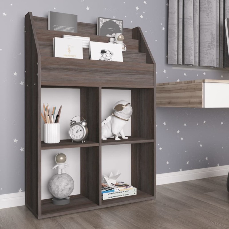 Portariviste per Bambini Grigio e Sonoma 71x30x114cm Truciolato Portariviste per Bambini Grigio e Sonoma 71x30x114cm Truciolato