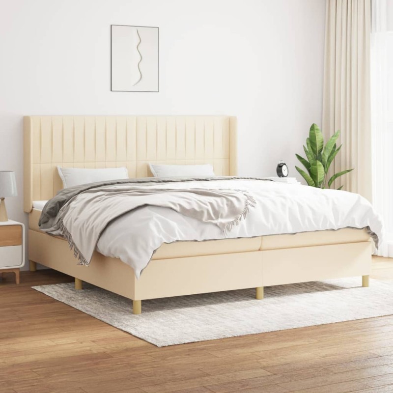 vidaXL Giroletto a Molle con Materasso Crema 200x200 cm in Tessuto