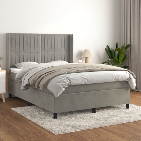 vidaXL Giroletto a Molle con Materasso Grigio Chiaro 140x190cm Velluto