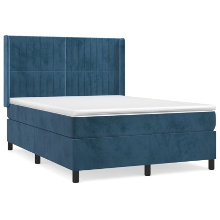 vidaXL Giroletto a Molle con Materasso Blu Scuro 140x200 cm in Velluto