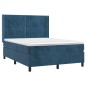 vidaXL Giroletto a Molle con Materasso Blu Scuro 140x200 cm in Velluto