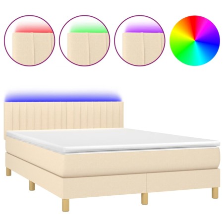 vidaXL Letto a Molle con Materasso e LED Crema 140x190 cm in Tessuto
