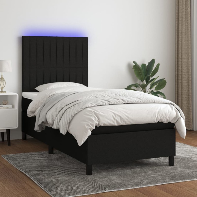 vidaXL Letto a Molle con Materasso e LED Nero 100x200 cm in Tessuto vidaXL Letto a Molle con Materasso e LED Nero 100x200 cm in Tessuto