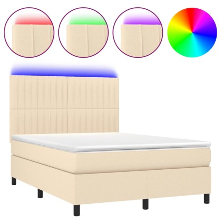 vidaXL Letto a Molle con Materasso e LED Crema 140x190 cm in Tessuto