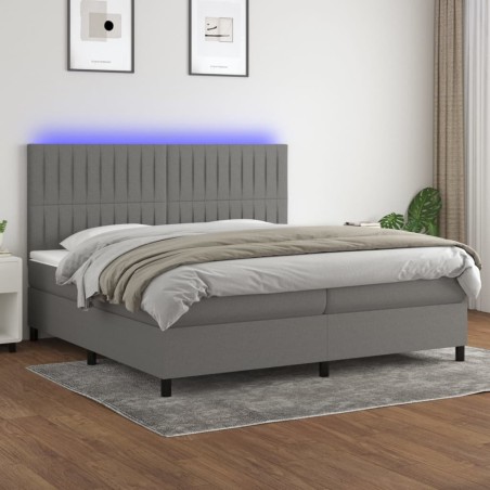 vidaXL Letto a Molle Materasso e LED Grigio Scuro 200x200cm in Tessuto