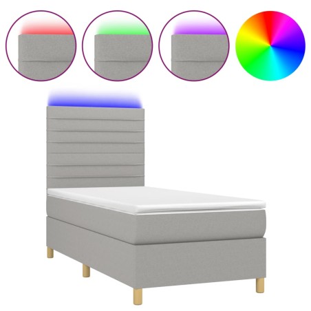 vidaXL Letto a Molle Materasso e LED Grigio Chiaro 80x200 cm Tessuto
