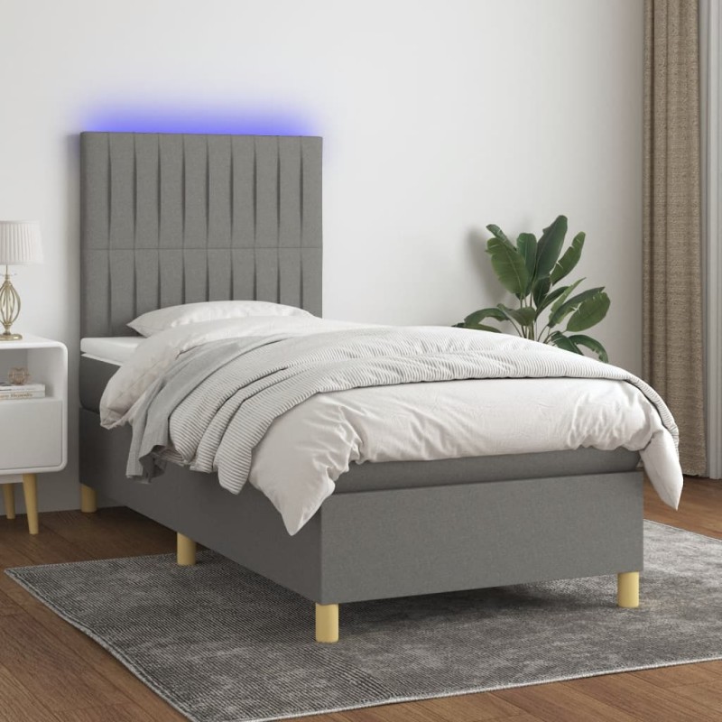 vidaXL Letto a Molle Materasso e LED Grigio Scuro 80x200 cm in Tessuto vidaXL Letto a Molle Materasso e LED Grigio Scuro 80x200 cm in Tessuto