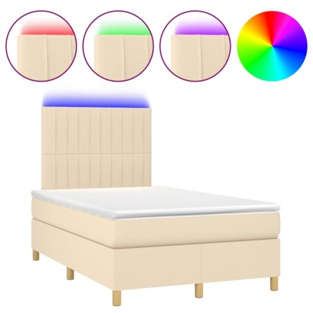 vidaXL Letto a Molle con Materasso e LED Crema 120x200cm in Tessuto