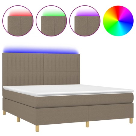 vidaXL Letto a Molle con Materasso e LED Tortora 160x200 cm in Tessuto