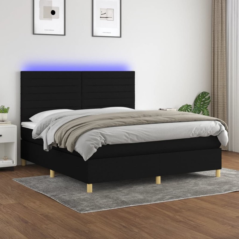 vidaXL Letto a Molle con Materasso e LED Nero 160x200 cm in Tessuto vidaXL Letto a Molle con Materasso e LED Nero 160x200 cm in Tessuto