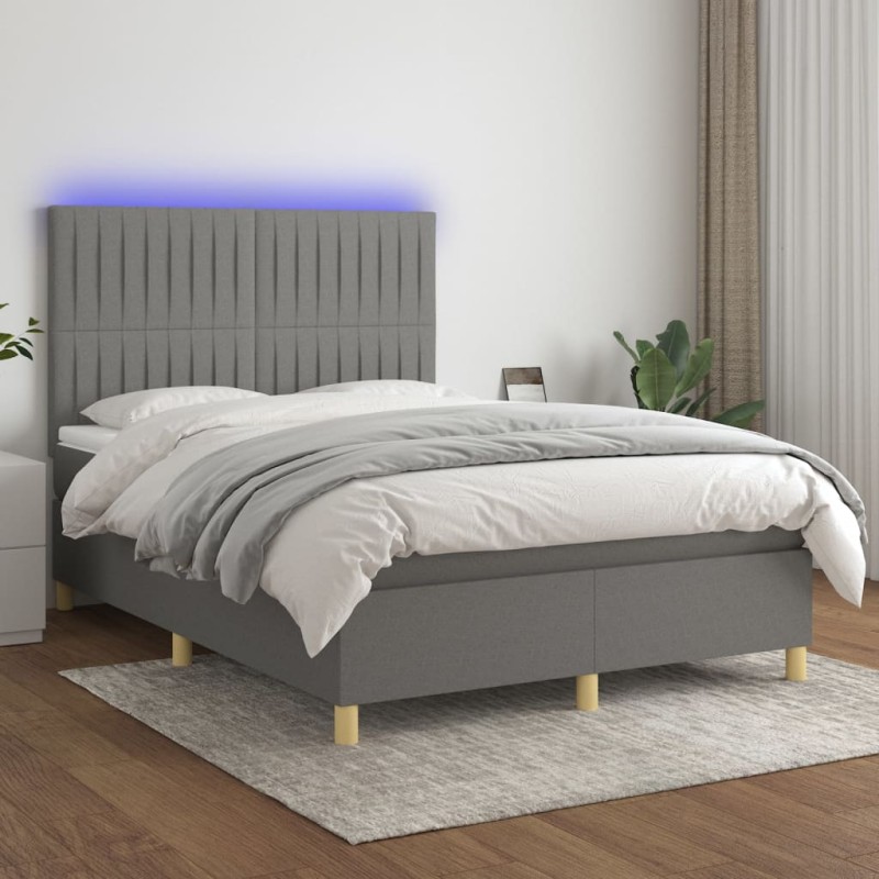vidaXL Letto a Molle Materasso e LED Grigio Scuro 140x190cm in Tessuto vidaXL Letto a Molle Materasso e LED Grigio Scuro 140x190cm in Tessuto