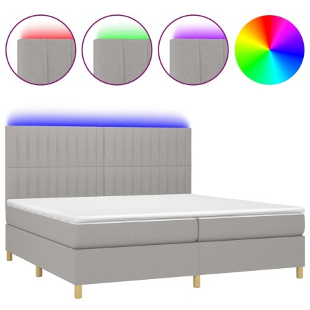 vidaXL Letto a Molle Materasso e LED Grigio Chiaro 200x200 cm Tessuto
