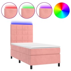 Letto a Molle con Materasso e LED Rosa 80x200 cm in Velluto