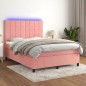 Letto a Molle con Materasso e LED Rosa 140x200 cm in Velluto Letto a Molle con Materasso e LED Rosa 140x200 cm in Velluto
